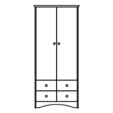 Shaker Double Door Wardrobe w/4 Bottom Drawers (2 Sets of 2, Side by Side), Interior Shelf & Clothes Rod, 42"W, 78"H