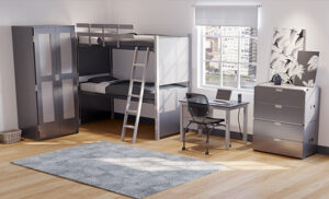 Room with bed, dresser, desk, and drawer from the Urban Collection